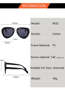 Detaillierte Abmessungen und technische Daten der unisex polarisierten Pilot Sonnenbrille 9632.
