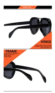 Schwarze klobige Sonnenbrille mit Metall-Doppelsteg, stylische Retro-Pilotenbrille 9632.