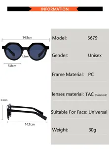 Lunettes de soleil polyédriques unisexe avec verres TAC polarisés et monture PC légère.