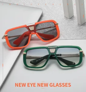 Gafas de sol cuadradas oversize de moda para hombre con monturas gruesas llamativas.