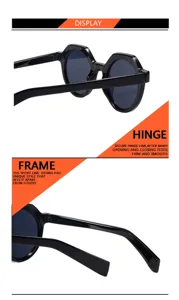 Femme mode lunettes de soleil polygonales cadre noir style de rue tendance chic 5679