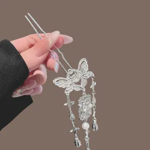 Silver Hanfu hair stick with butterfly tassel traditional Chinese hairpin for women fashion