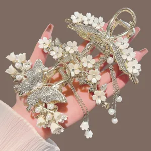 Élégante Pince à Cheveux Muguet Gland Or Métal AllIage Strass Perle Artificielle Accessoires de Cheveux pour Femmes
