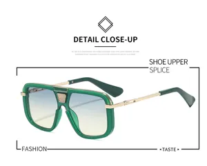 Gafas de sol cuadradas oversize de moda para hombre con lentes degradadas verdes y montura metal