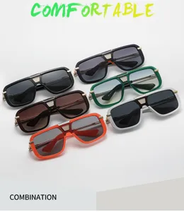 Vista detallada de gafas de sol extragrandes retro para hombre en varios colores de moda.