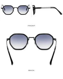Lunettes de soleil polygonales en métal vue de détail multi-angle pour hommes.