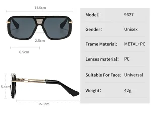 Vista detallada de dimensiones y especificaciones técnicas de estas gafas de sol vintage.