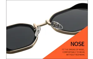 Vue détaillée du pont de nez de lunettes de soleil steampunk en métal avec plaquettes.