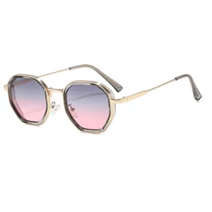 Lunettes de Soleil Homme Steampunk Polygone Métal Grande Monture Protection UV400 Tendance Mode Rétro