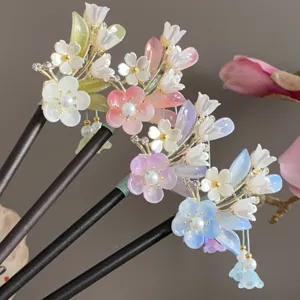 Houten Haarspeld in Nieuwe Chinese Stijl Vintage Bloem Kwast Haarspeld Hanfu Qipao Haaraccessoires Voor Vrouwen