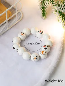 Christmas snowman wooden bead bracelet, cute winter holiday fashion jewelry accessory for women.