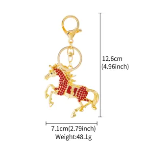Gold crystal rhinestone horse keychain metal car bag charm pendant key ring accessories