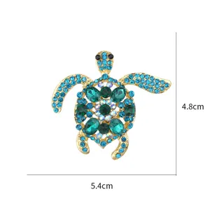 Crystal turtle brooch pin, blue and green rhinestone metal fashion animal apparel accessory.