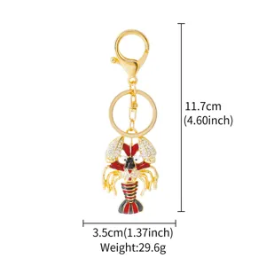 Cute rhinestone lobster metal keychain bag pendant charm with enamel details 11.7cm