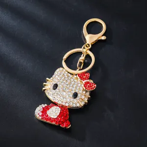 Cute Sparkling Rhinestone Hello Kitty Keychain Metal Cartoon Bag Pendant Car Key Ring Gift