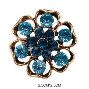 Vintage blue rhinestone flower brooch alloy corsage pin elegant clothing accessories 2.5cm