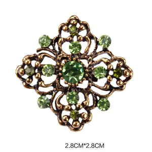 Vintage bronze alloy green rhinestone small brooch elegant clothing pin accessory 2.8cm