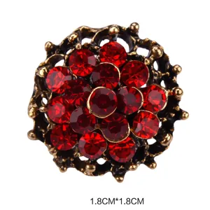 Vintage red rhinestone flower brooch alloy lapel pin women fashion clothing accessories