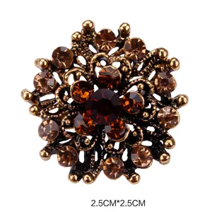Vintage brown rhinestone alloy brooch elegant floral pin fashion clothing accessories