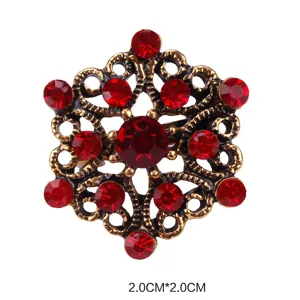 Vintage red rhinestone flower brooch alloy pin elegant clothing accessory size 2.0cm