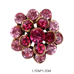 Sparkling pink rhinestone flower brooch pin, elegant alloy crystal apparel accessory for women.