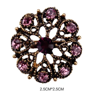 Vintage bronze alloy rhinestone brooch floral crystal pin fashion clothing accessories 2.5cm