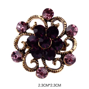 Vintage alloy purple rhinestone flower brooch exquisite clothing accessories 2.3cm