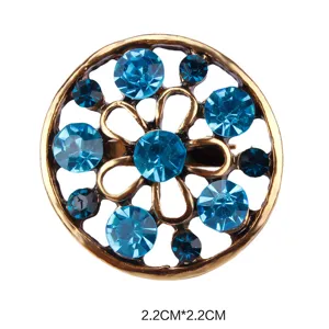 Vintage round blue rhinestone brooch alloy flower pin elegant clothing accessories 2.2cm