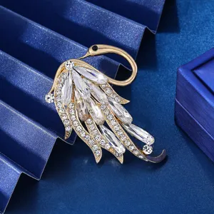 Elegante Kristall Schwan Brosche für Damen, glänzendes Strass Mantel Accessoire für Party.