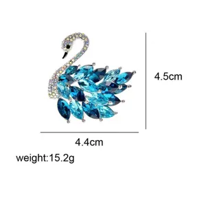 Blaue Kristall Schwan Brosche elegante Strass Tier Nadel Mode Damen Mantel Accessoires