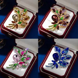 Fashion Alloy Crystal Glass Floral Brooch Pin Multi-functional Rhinestone Bouquet Brooch For Women Jewelry Gift