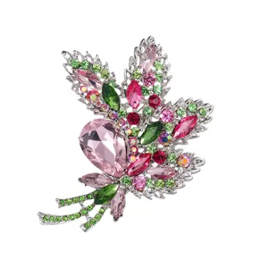 Elegant crystal floral brooch pin pendant silver tone multi-functional jewelry accessory