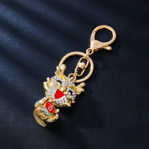 Cute rhinestone cartoon dragon keychain metal bag charm sparkling accessories gift for women