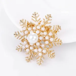 Snowflake pearl brooch elegant sweater pin vintage scarf ring fashion jewelry item