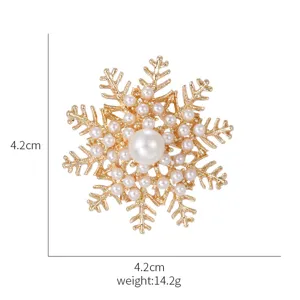 Gold snowflake pearl brooch elegant pin rhinestone sweater dress accessories stylish