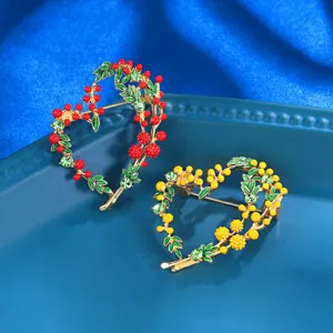 Γλυκιά Καρδιά Μιμόζα Φρούτο Καρφίτσα Κράμα Στρας Κομψή Ευέλικτη Παλτό Corsage Μόδα Κοσμήματα Καρφίτσα