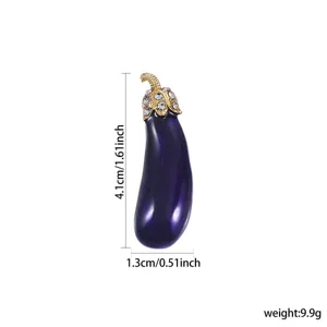 Exquisite eggplant enamel brooch with glittering rhinestones and gold tone finish pin accessory.