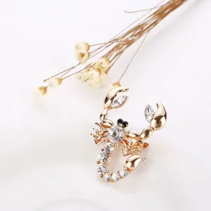 Gold-toned rhinestone scorpion brooch crystal insect lapel pin elegant fashion coat jewelry