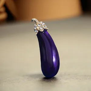 Creative Eggplant Brooch Zinc Alloy Enamel Fruit Pin Rhinestone Inlaid Fashion Dress Clothes Scarf Hat Lapel Decoration Gift Unisex