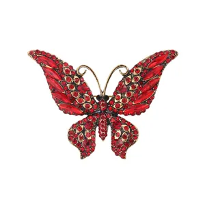 Vintage red rhinestone butterfly brooch elegant lapel pin suit accessory fashion jewelry