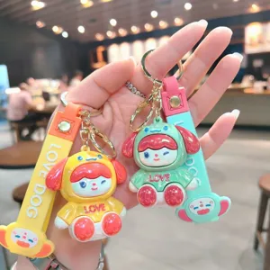 Cute cartoon dog keychain couple bag pendant stylish metal key ring accessory gift for fans