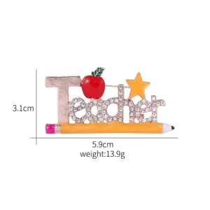 Leraar strass appel potlood broche speld mode emaille pak jas accessoires cadeau