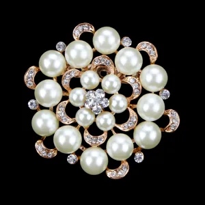 Elegant round pearl rhinestone brooch pin for women clothing accessories fashion jewelry gift