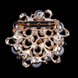 Classic round pearl brooch pin gold tone fashion clothing accessory for women daily wear style