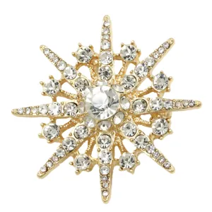 Fashion Alloy Rhinestone Eight-Pointed Star Brooch Gold Silver Plated Snowflake Breastpin Anti-Exposure Clothing Pin For Women Jewelry Gift