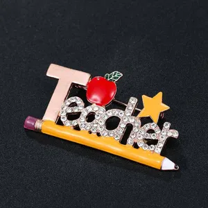 Zinklegering Strass Emaille Leraar Speld Creatieve Alfabet Potlood Appel Element Kleding Reversspelden Vrouwen Mannen School Sieraden Accessoire