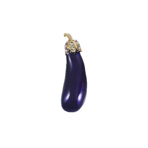 Exquisite purple eggplant brooch enamel metal crystal pin for women clothing hat accessories