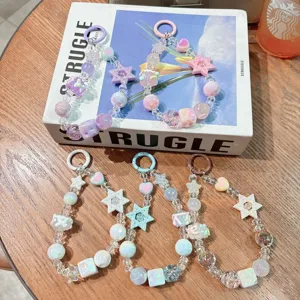 Acrylic star beaded keychain and cute bracelet for car keys and bags stylish gift.