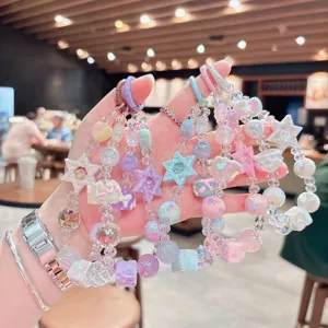 Detailed view of colorful acrylic star bead keychain charm, cute sweet style bag pendant.