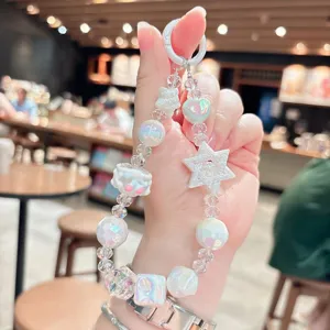 Acrylic pentagram beaded bracelet keychain cute cartoon bag pendant charm gift accessory.